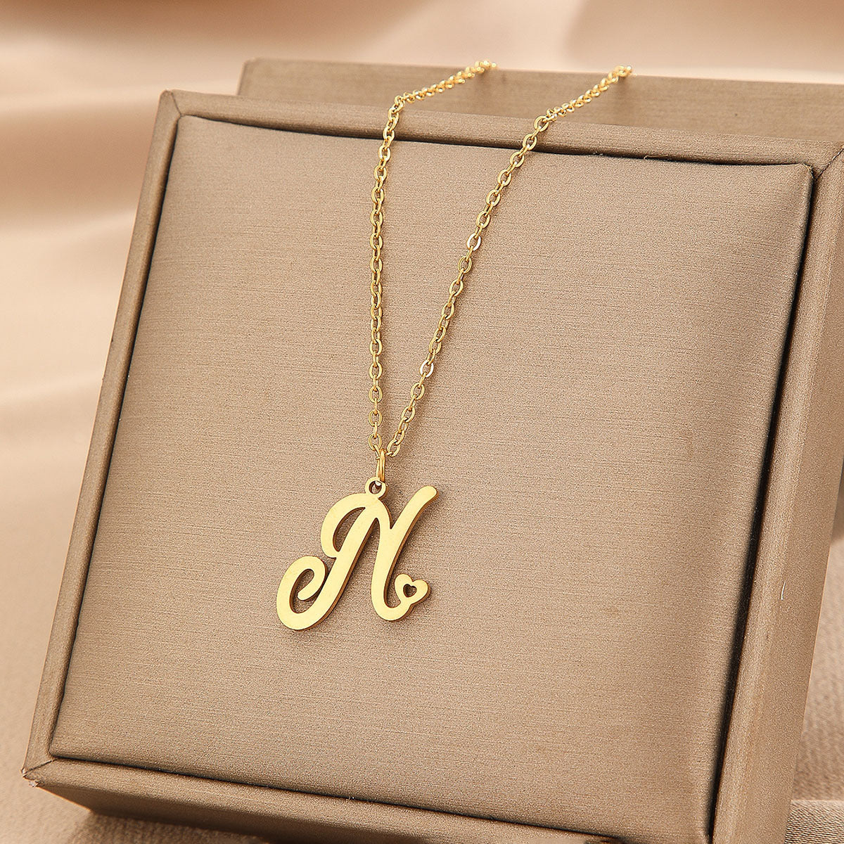 Wishes Stainless Steel Initial Small Heart Letter Necklace