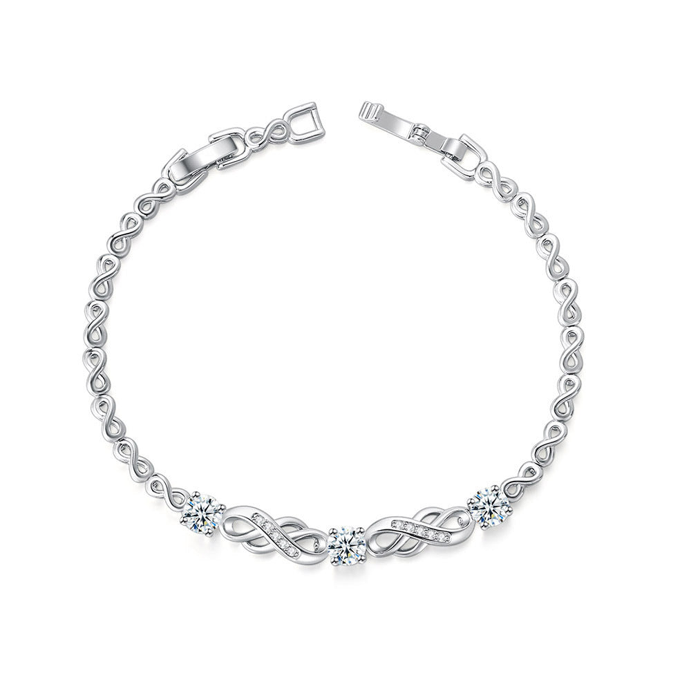 European And American Popular Inlaid Zircon White Gold Plated Infinite Bracelet