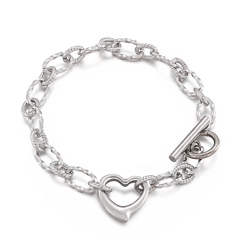 Wishes Peach Heart Stitching Chain Hollow Heart Stainless Steel Bracelet