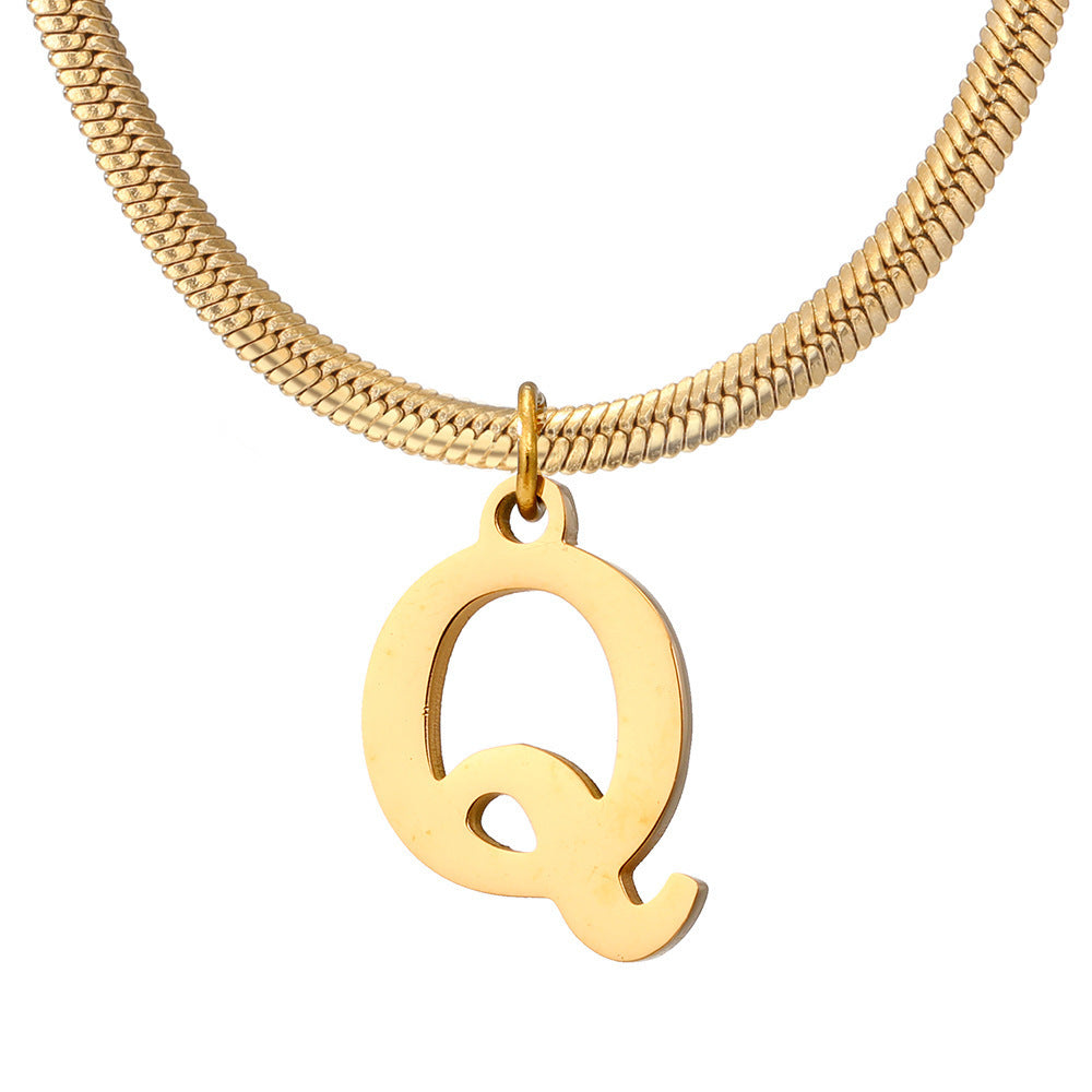 Wishes  A-Z Letter Pendant Necklace For Women Stainless Steel Gold Color