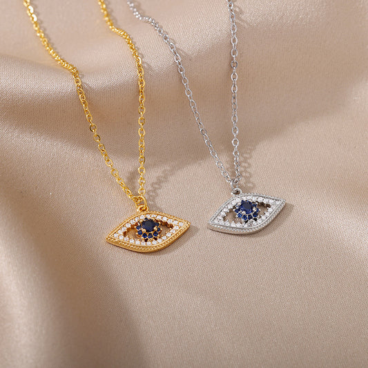 wishes18K Gold Plated Color Zircon Blue Eyes Pendant Devil's Eye Necklace