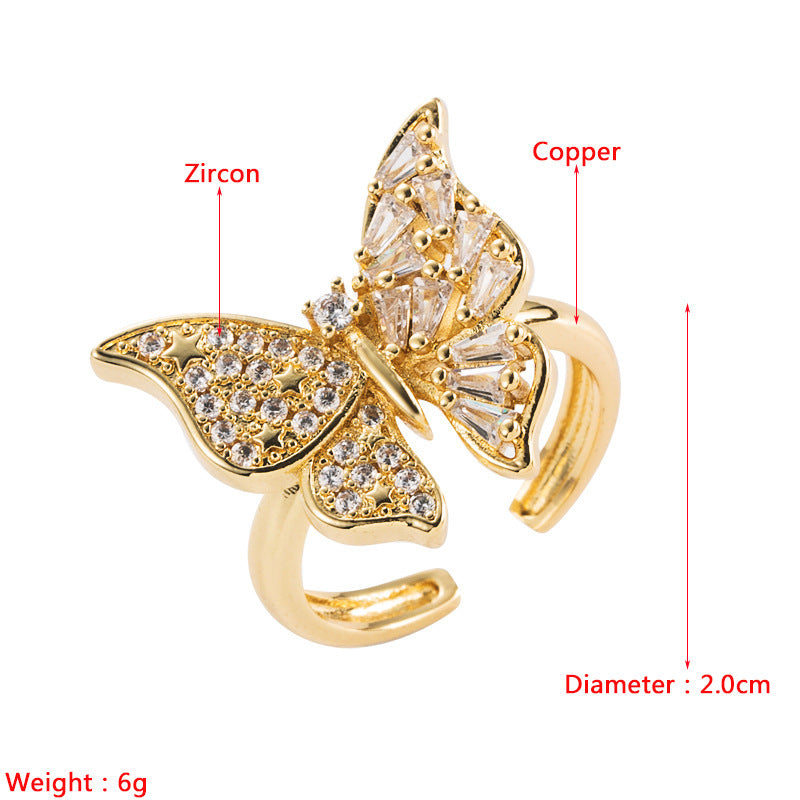 Trendy Copper Gold Plated Micro Set Zircon Bee Ring