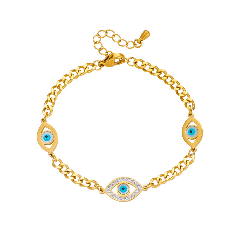 Wishes Diamond Blue Eyes Accessory Chain Titanium Steel Gold-plated Bracelet