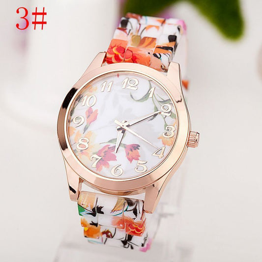 Wishes Watches Ladies silicone quartz watch with floral pattern