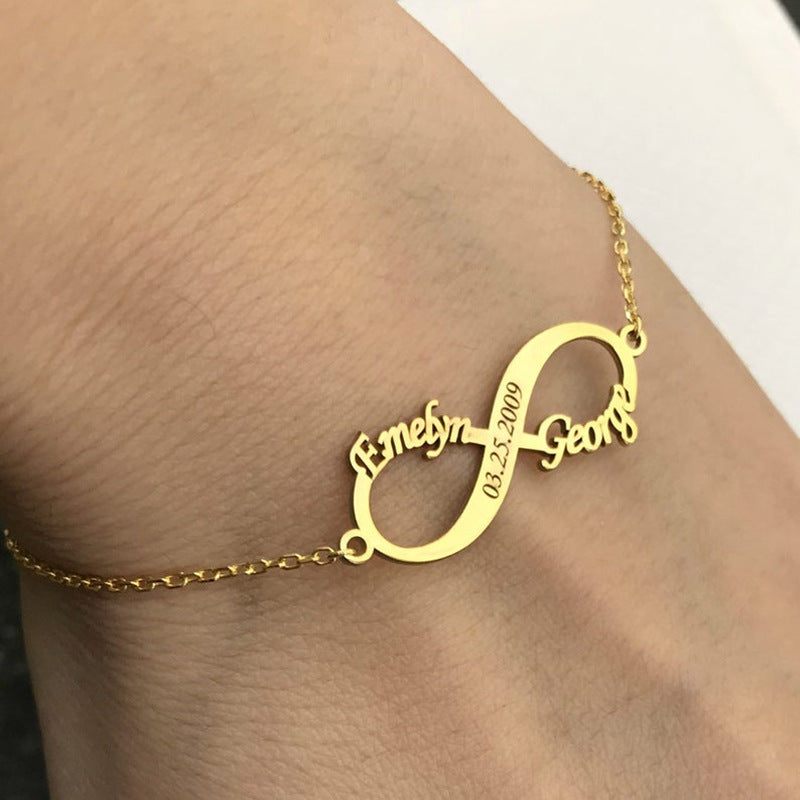 Wishes Personalized Stainless Steel Jewelry ,Custom Double Name Date Infinity Bracelet