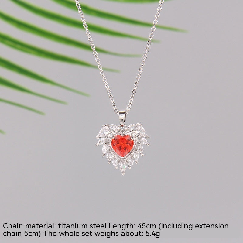 Wishes Loving Heart Zircon Necklace For Women Titanium Steel Clavicle Chain