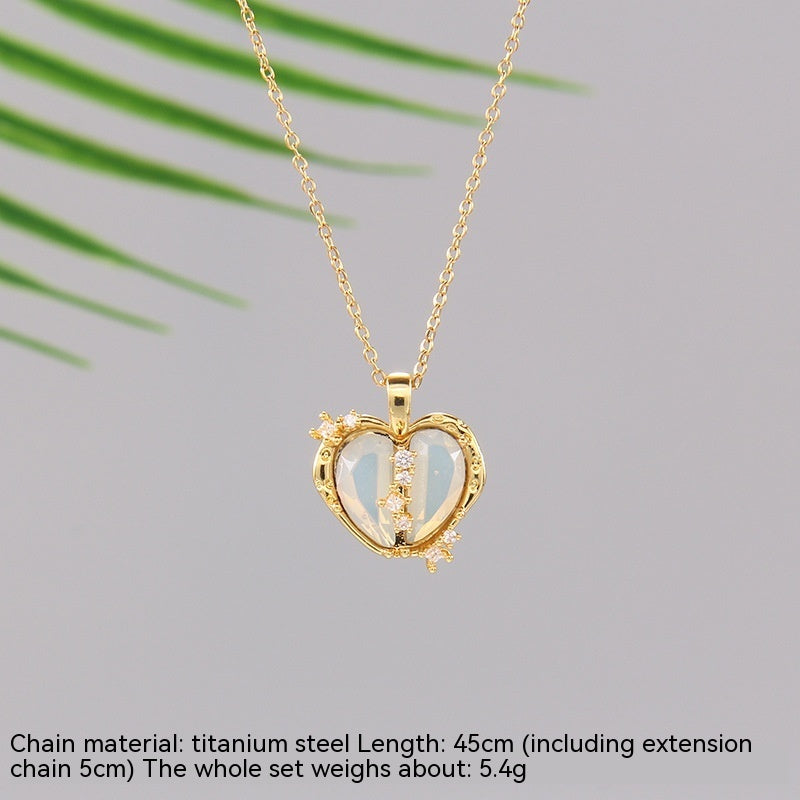 Wishes Loving Heart Zircon Necklace For Women Titanium Steel Clavicle Chain