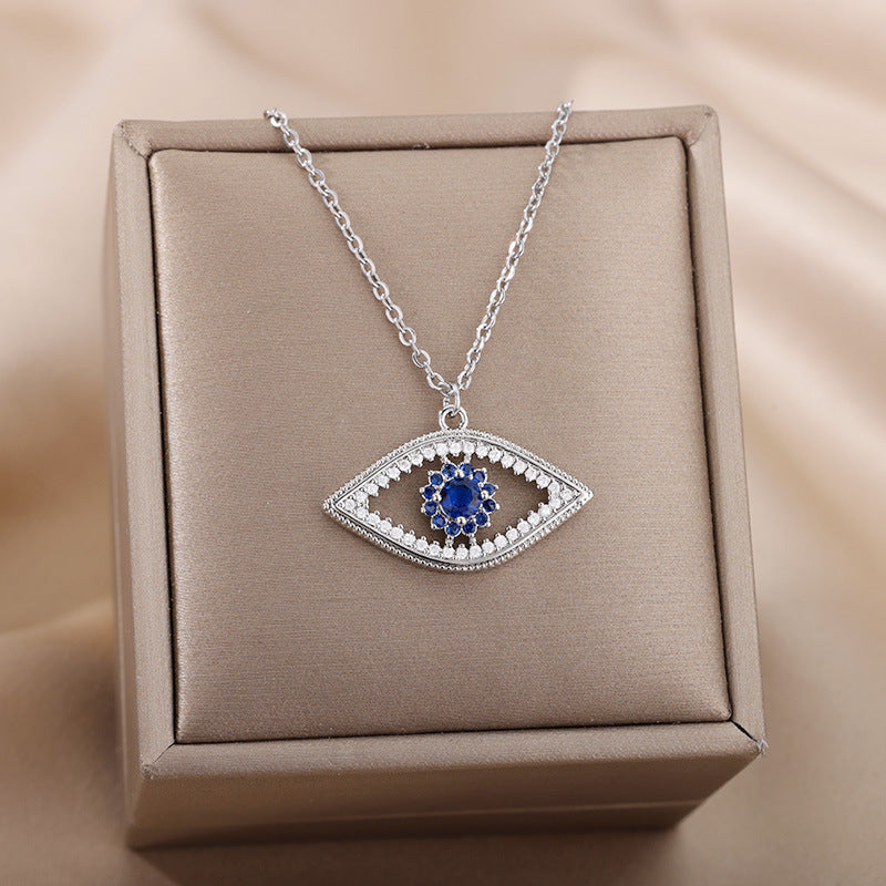 wishes18K Gold Plated Color Zircon Blue Eyes Pendant Devil's Eye Necklace