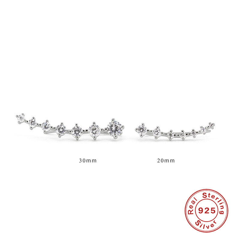 Wishes S925 Sterling Silver Single Row 7 PCs Shiny Diamond Ear Studs