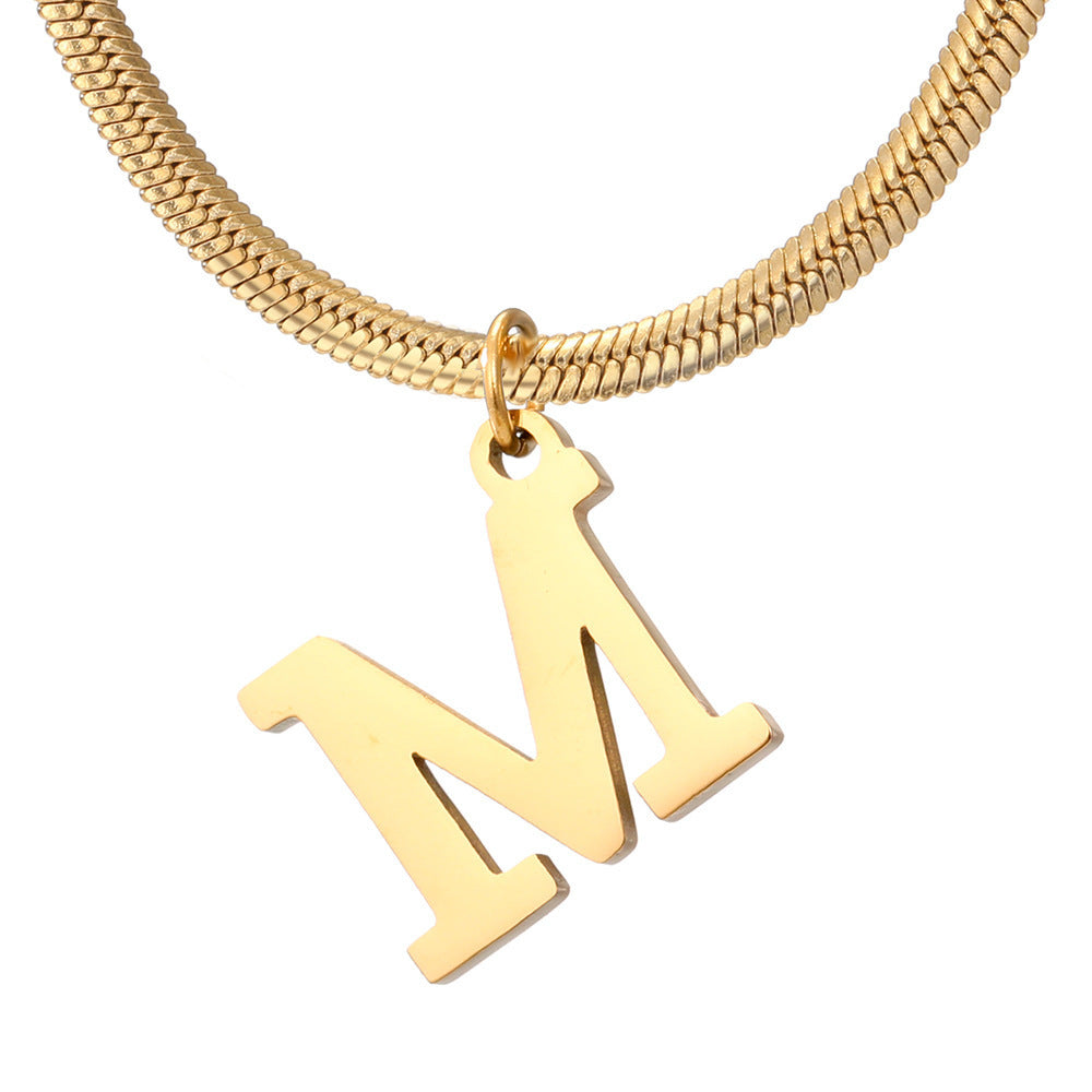 Wishes  A-Z Letter Pendant Necklace For Women Stainless Steel Gold Color