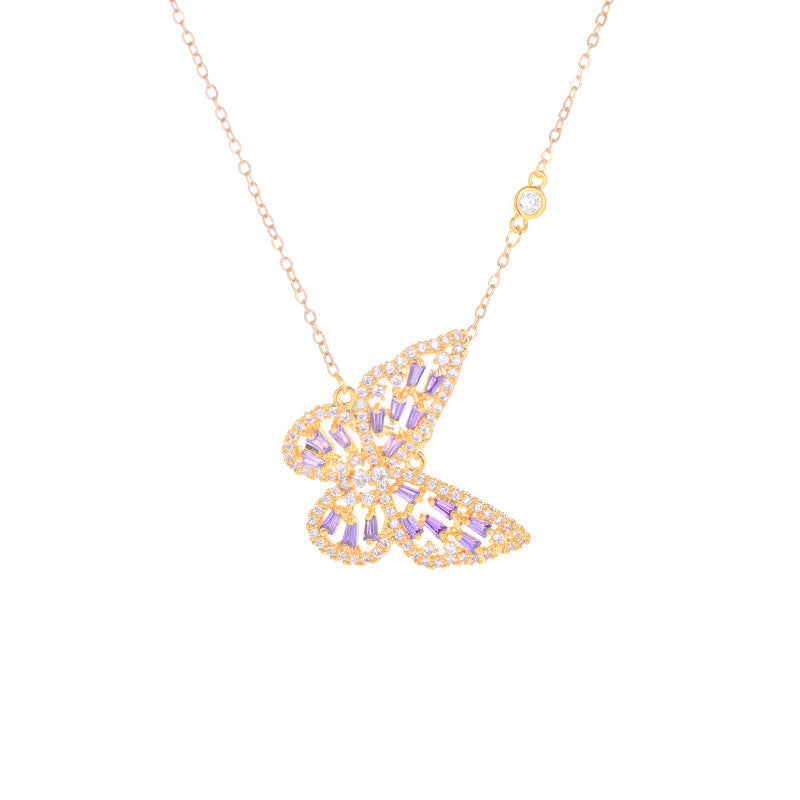 Micropaved Zircon Butterfly Necklace In Real Gold Plated