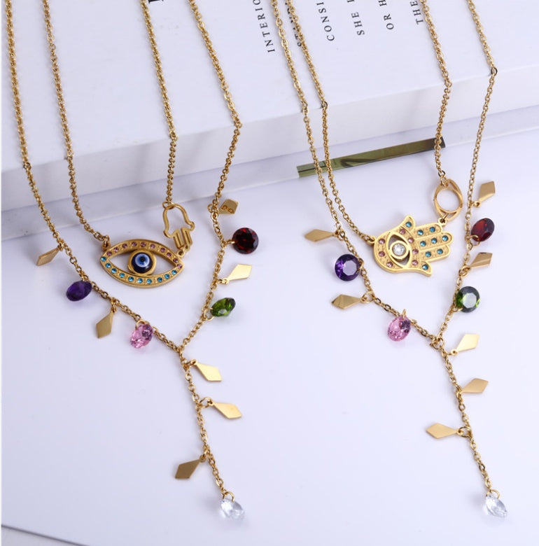 Wishes Stainless steel multilayer necklace and steel earrings