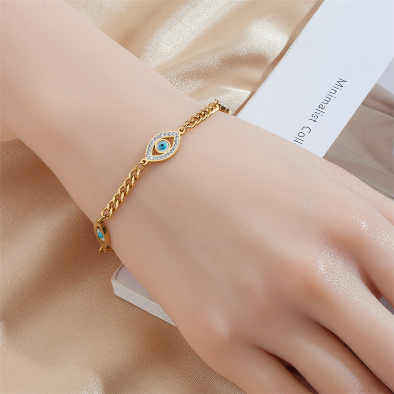 Wishes Diamond Blue Eyes Accessory Chain Titanium Steel Gold-plated Bracelet