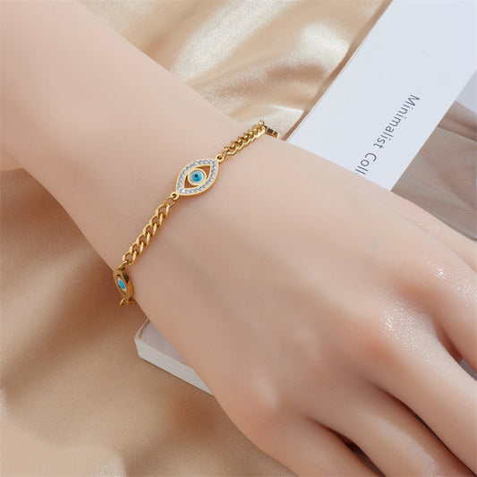 Wishes Diamond Blue Eyes Accessory Chain Titanium Steel Gold-plated Bracelet