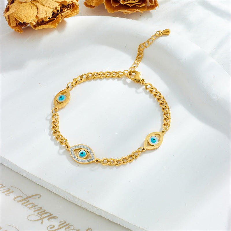 Wishes Diamond Blue Eyes Accessory Chain Titanium Steel Gold-plated Bracelet