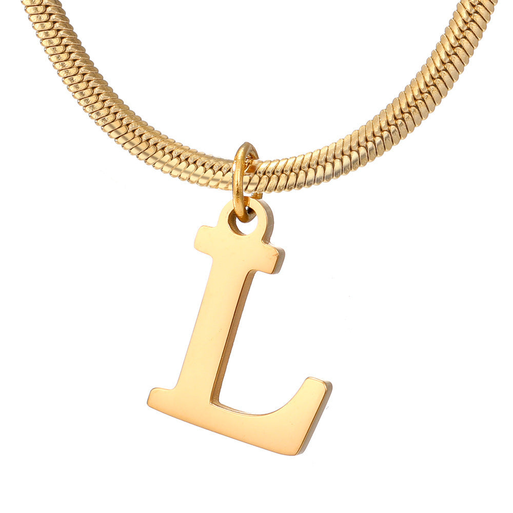 Wishes  A-Z Letter Pendant Necklace For Women Stainless Steel Gold Color