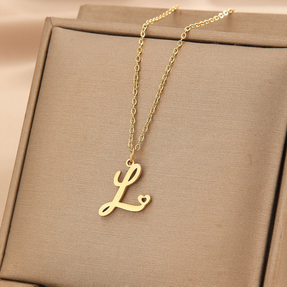 Wishes Stainless Steel Initial Small Heart Letter Necklace