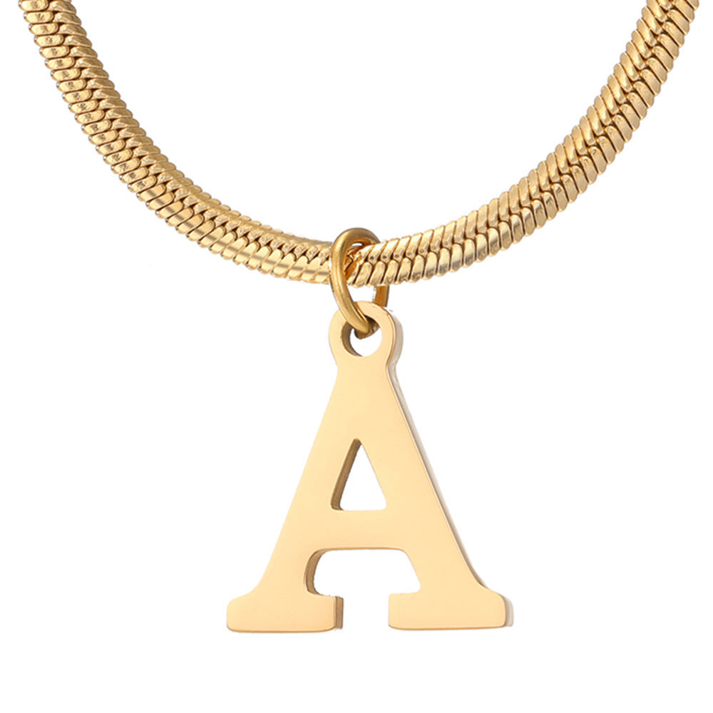 Wishes  A-Z Letter Pendant Necklace For Women Stainless Steel Gold Color