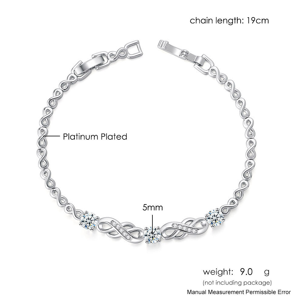 European And American Popular Inlaid Zircon White Gold Plated Infinite Bracelet