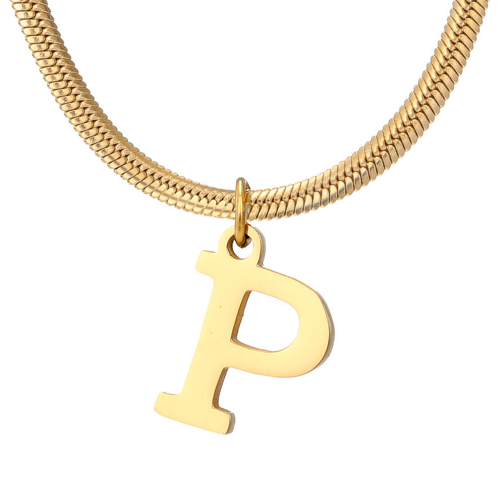 Wishes  A-Z Letter Pendant Necklace For Women Stainless Steel Gold Color