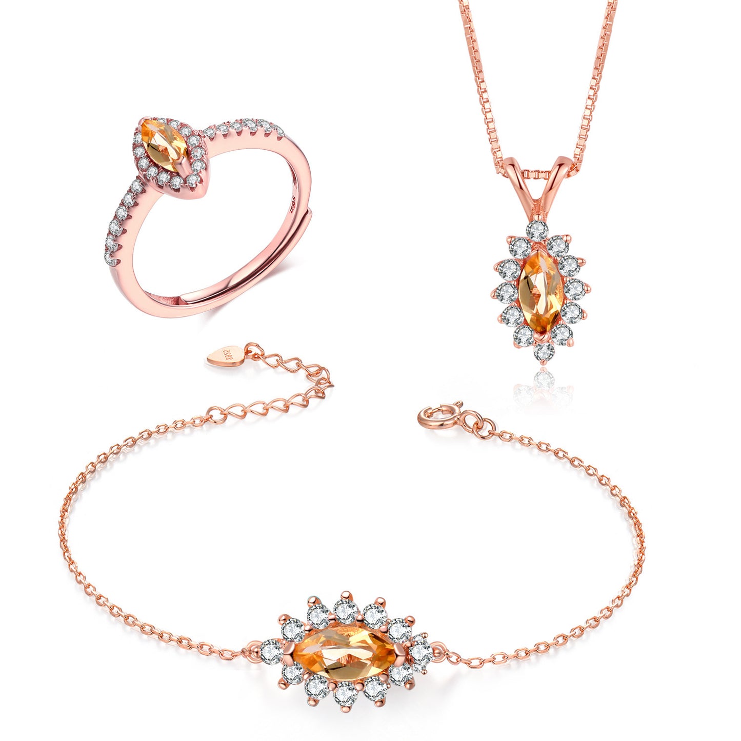 Wishes Natural citrine and zircon rose gold jewelry set