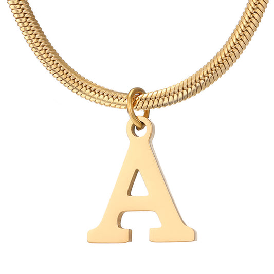 Wishes  A-Z Letter Pendant Necklace For Women Stainless Steel Gold Color