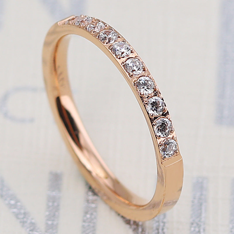 Wishes Titanium Steel Rose Gold Full Diamond Ring Stainless Steel Simple Creative Zircon Couple Female Ring Jewelry