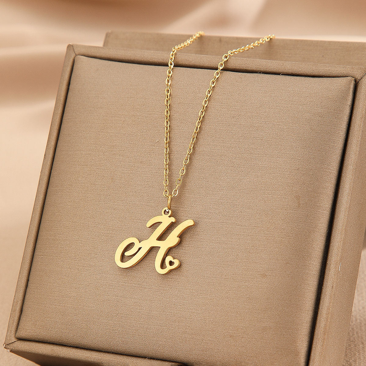 Wishes Stainless Steel Initial Small Heart Letter Necklace