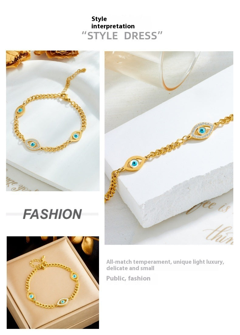 Wishes Diamond Blue Eyes Accessory Chain Titanium Steel Gold-plated Bracelet