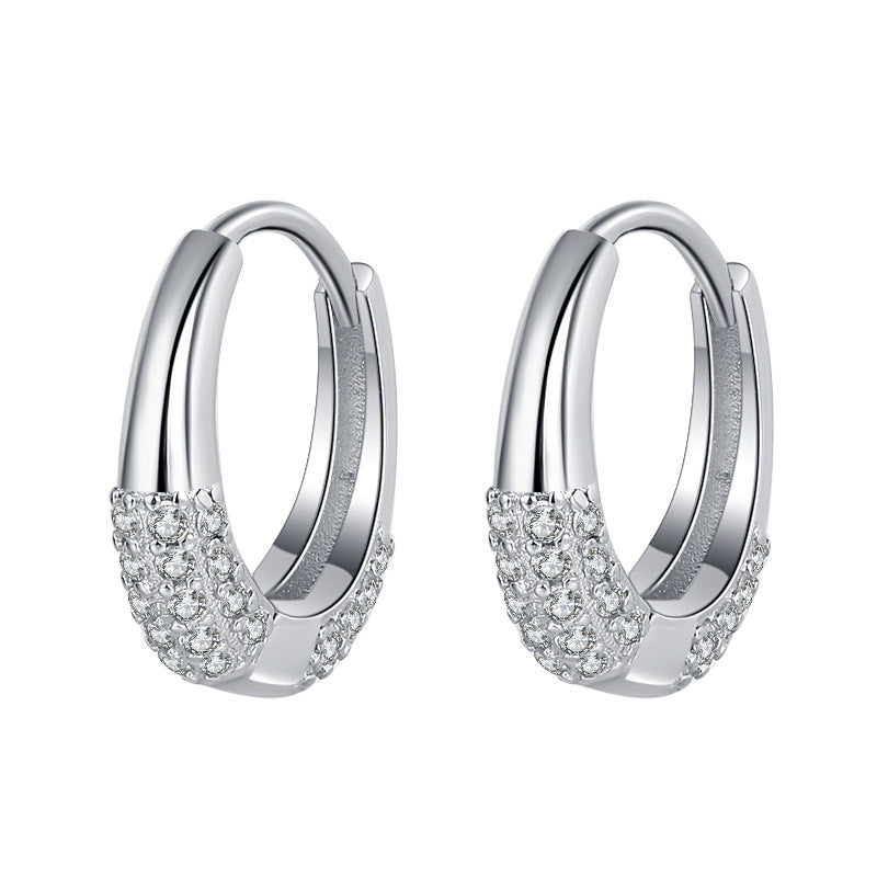 wishes Sterling Silver S925 French Oval Minimal Design Diamond Set Zircon Earrings