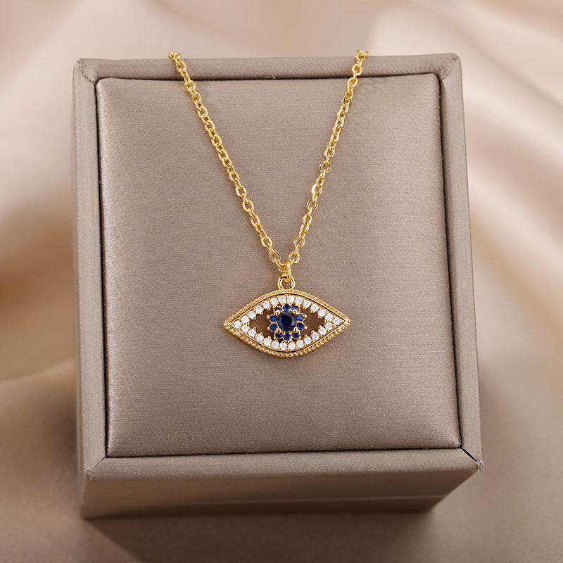 wishes18K Gold Plated Color Zircon Blue Eyes Pendant Devil's Eye Necklace