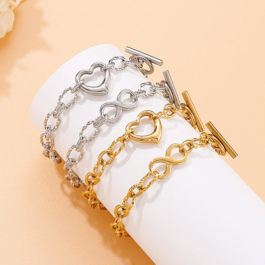 Wishes Peach Heart Stitching Chain Hollow Heart Stainless Steel Bracelet