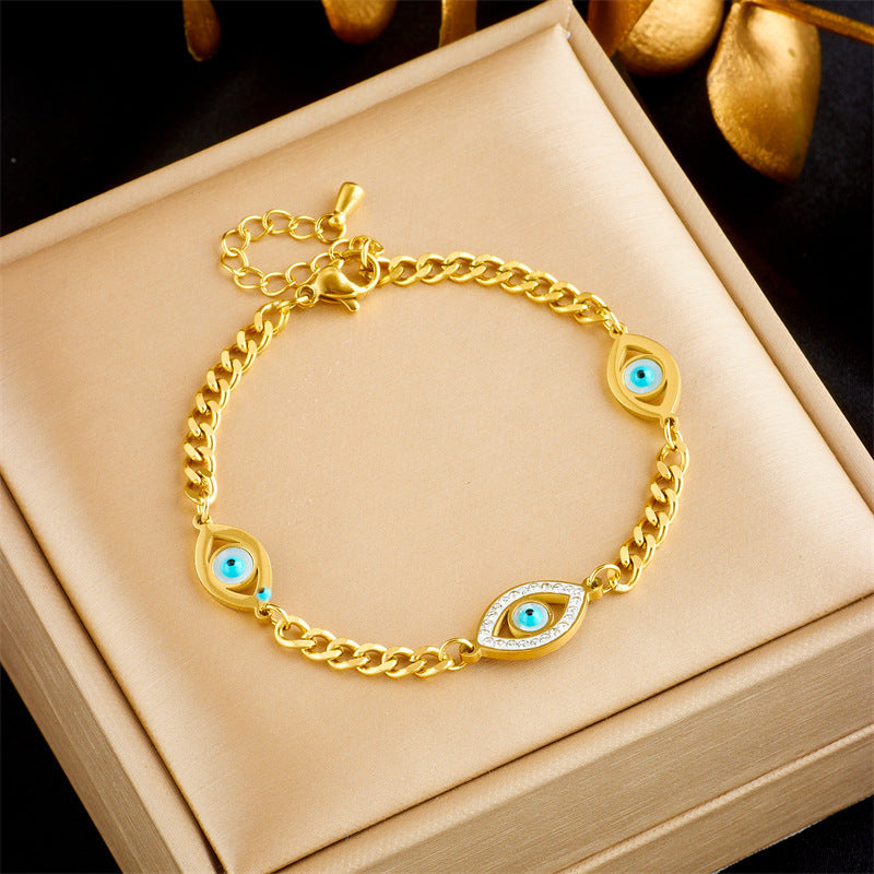 Wishes Diamond Blue Eyes Accessory Chain Titanium Steel Gold-plated Bracelet