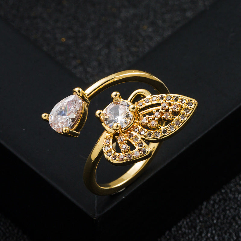 Trendy Copper Gold Plated Micro Set Zircon Bee Ring