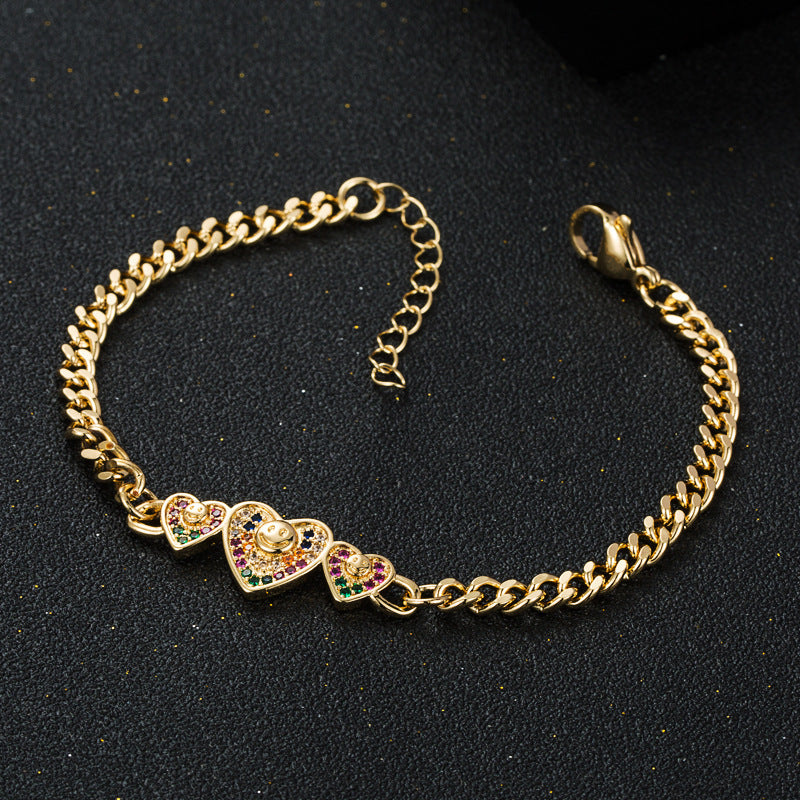 Fashion Personality Copper Plated 18K Gold Heart Bracelet