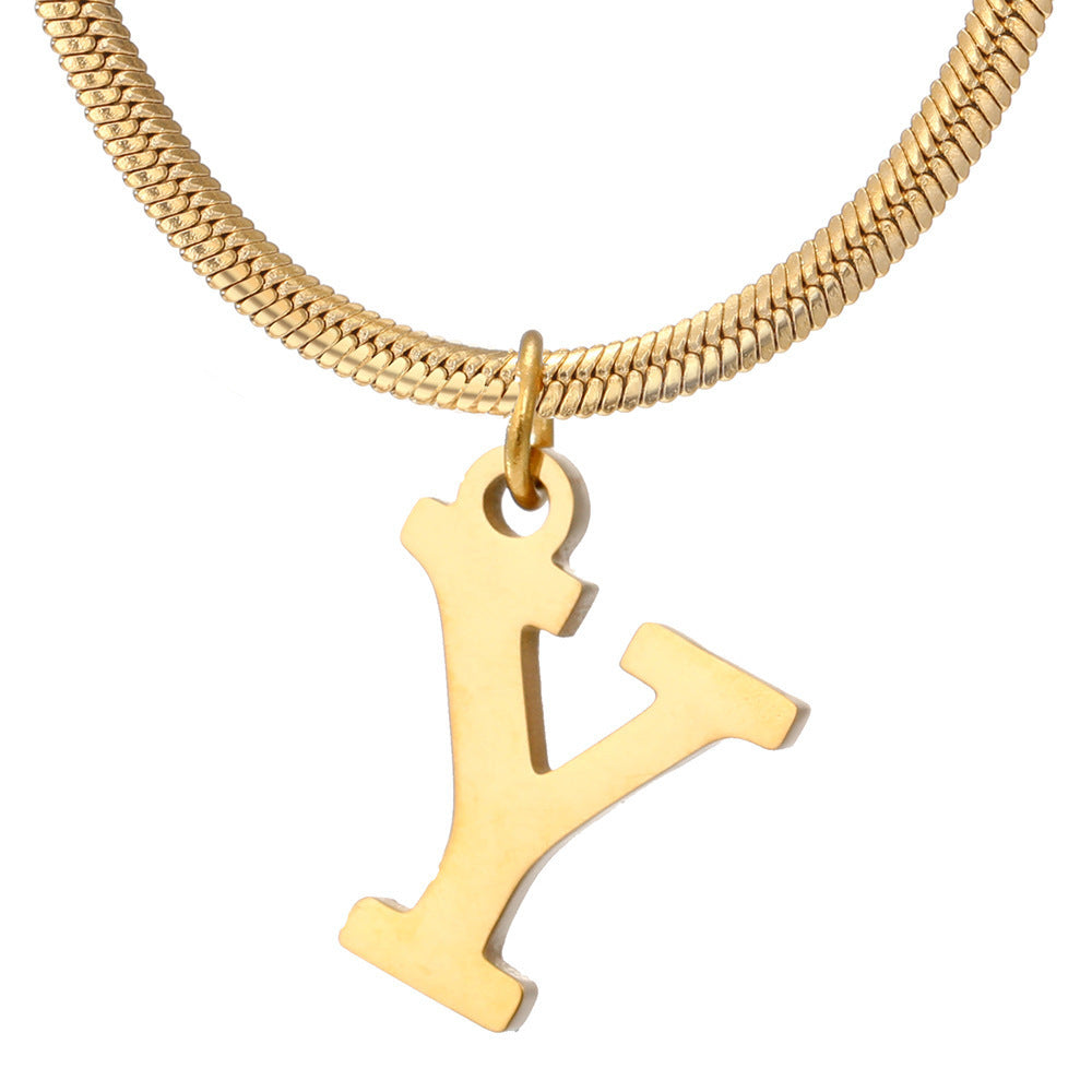 Wishes  A-Z Letter Pendant Necklace For Women Stainless Steel Gold Color