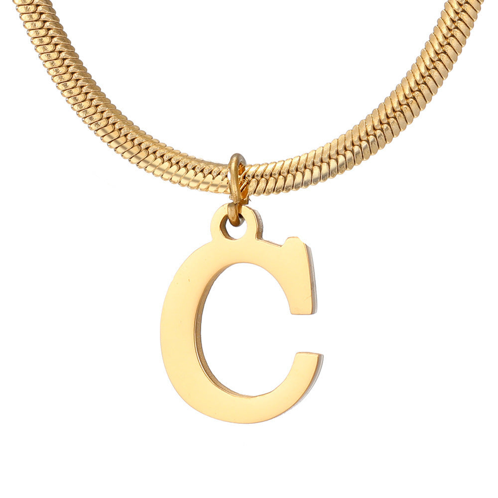 Wishes  A-Z Letter Pendant Necklace For Women Stainless Steel Gold Color