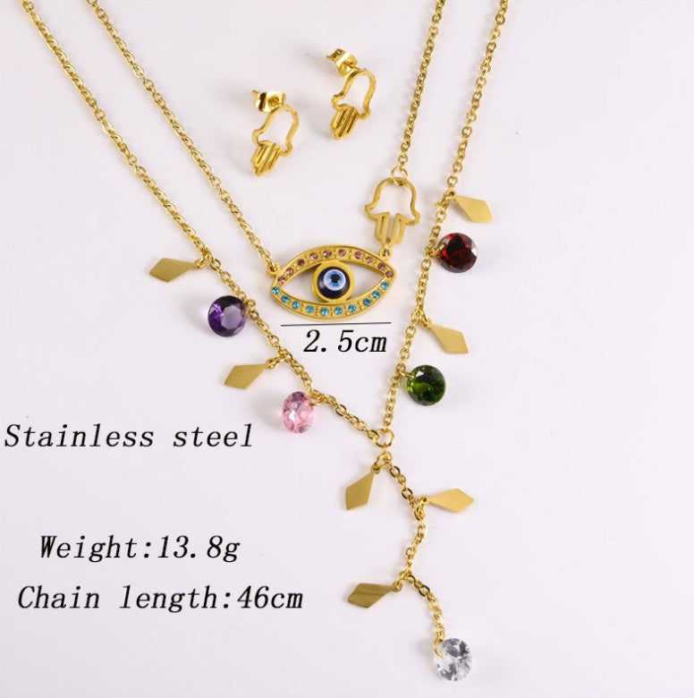 Wishes Stainless steel multilayer necklace and steel earrings