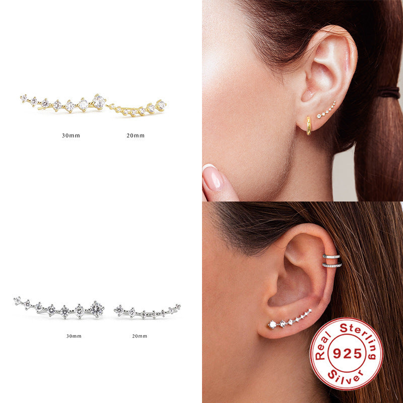 Wishes S925 Sterling Silver Single Row 7 PCs Shiny Diamond Ear Studs