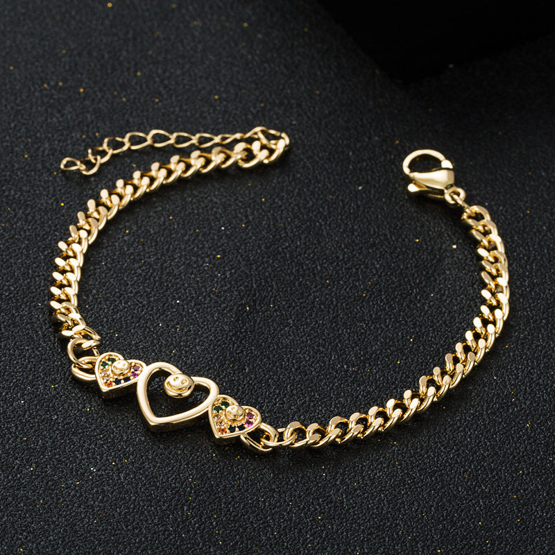 Fashion Personality Copper Plated 18K Gold Heart Bracelet