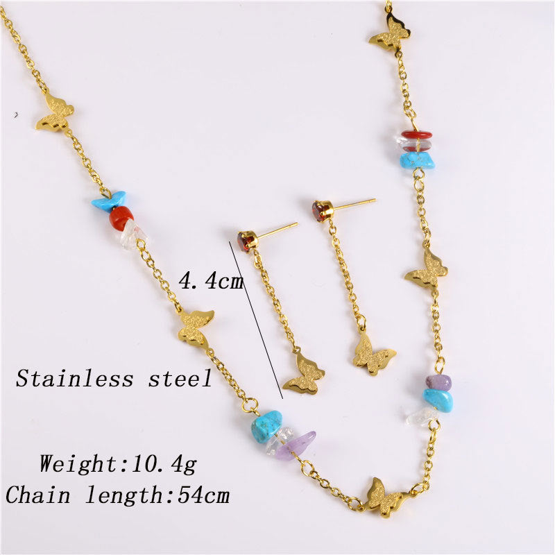 Wishes Stainless steel multilayer necklace and steel earrings