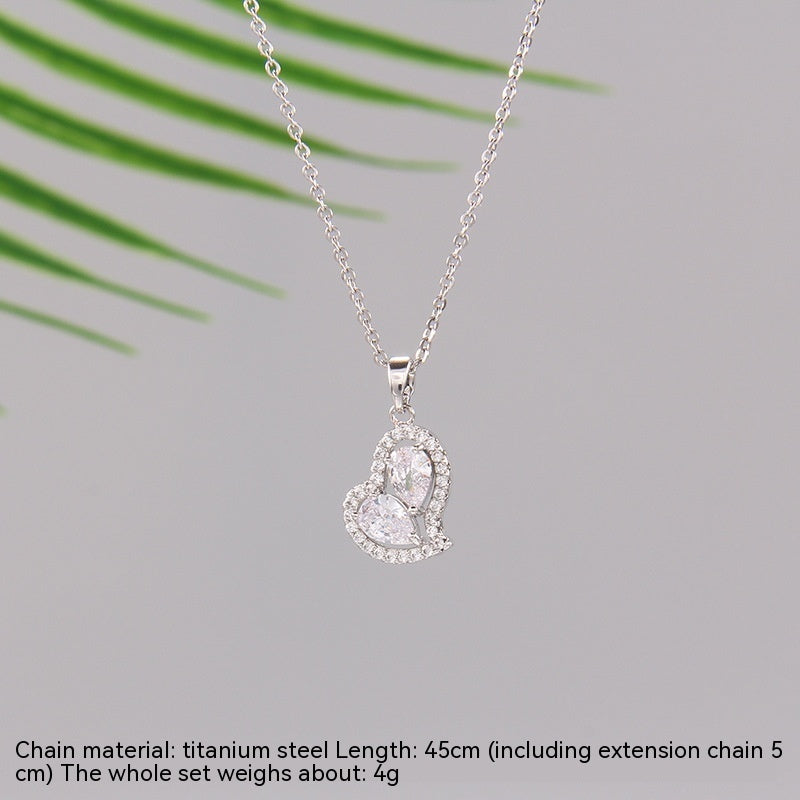 Wishes Loving Heart Zircon Necklace For Women Titanium Steel Clavicle Chain