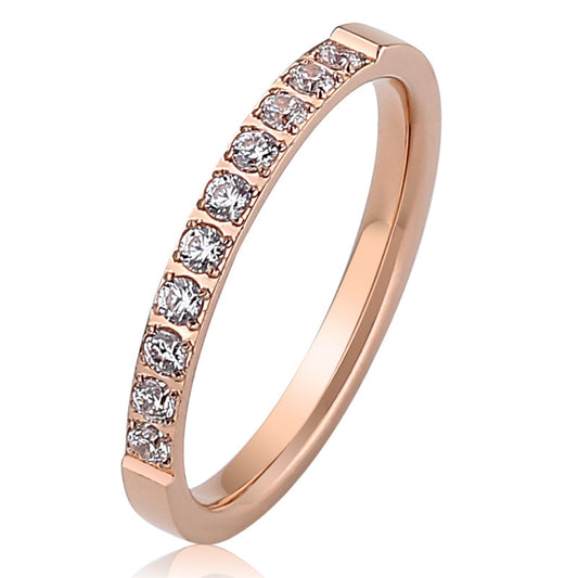 Wishes Titanium Steel Rose Gold Full Diamond Ring Stainless Steel Simple Creative Zircon Couple Female Ring Jewelry