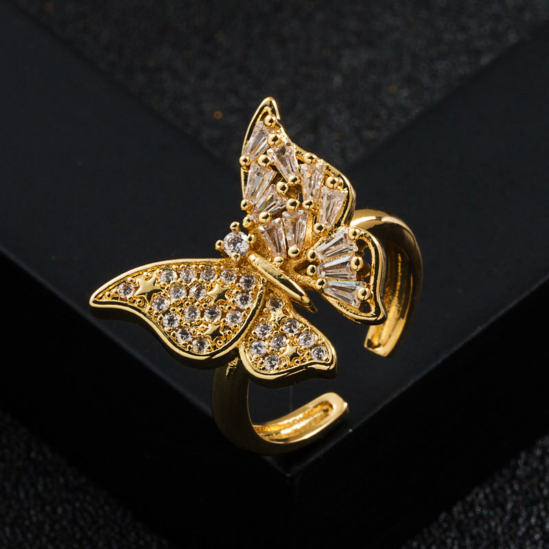 Trendy Copper Gold Plated Micro Set Zircon Bee Ring