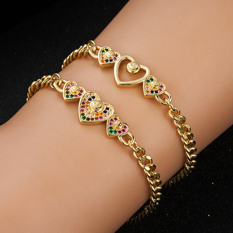 Fashion Personality Copper Plated 18K Gold Heart Bracelet