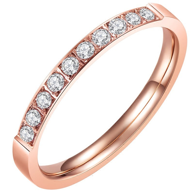 Wishes Titanium Steel Rose Gold Full Diamond Ring Stainless Steel Simple Creative Zircon Couple Female Ring Jewelry