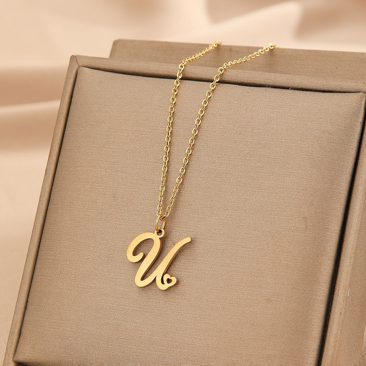 Wishes Stainless Steel Initial Small Heart Letter Necklace