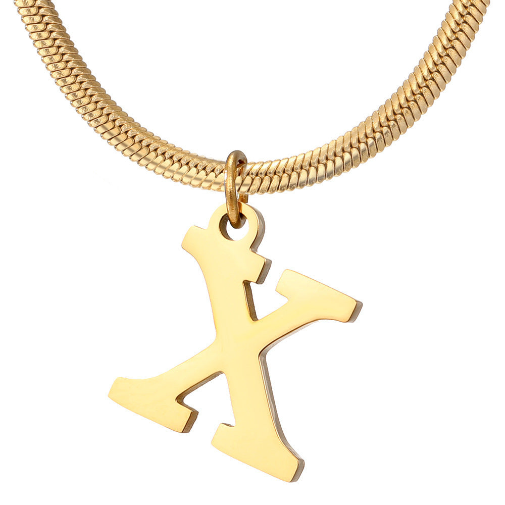 Wishes  A-Z Letter Pendant Necklace For Women Stainless Steel Gold Color