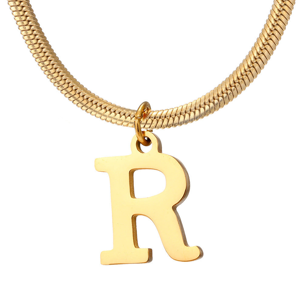 Wishes  A-Z Letter Pendant Necklace For Women Stainless Steel Gold Color