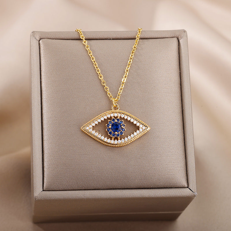 wishes18K Gold Plated Color Zircon Blue Eyes Pendant Devil's Eye Necklace